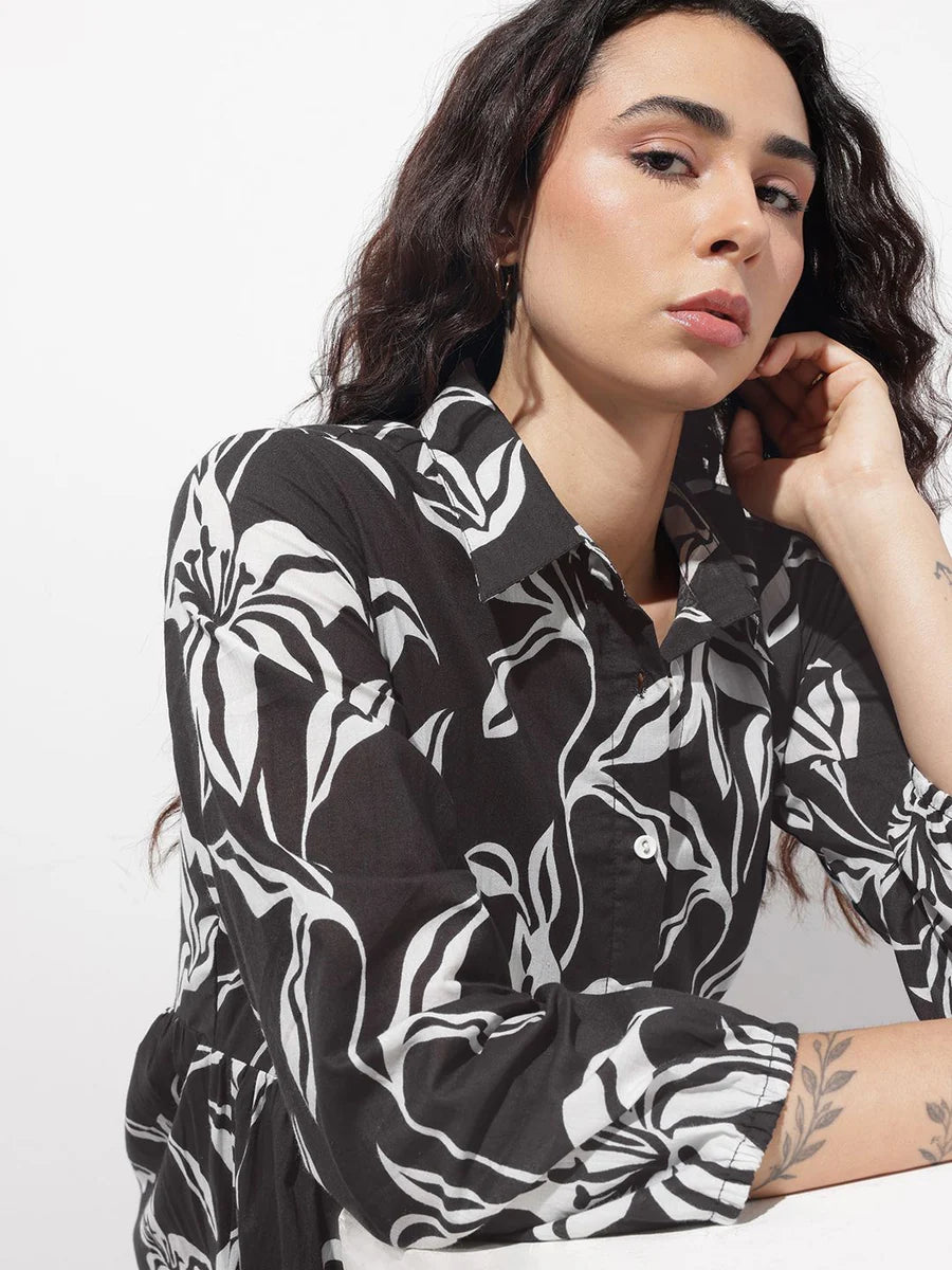 Noe Velarro Black Shirt Coller Mulmul Linning Cotton Dress