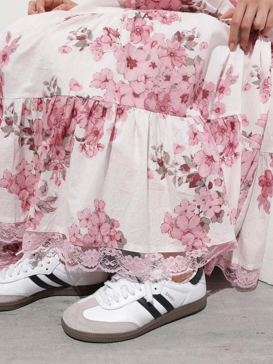 Noe Velarro White Floral Shoulder strap Cotton Dress