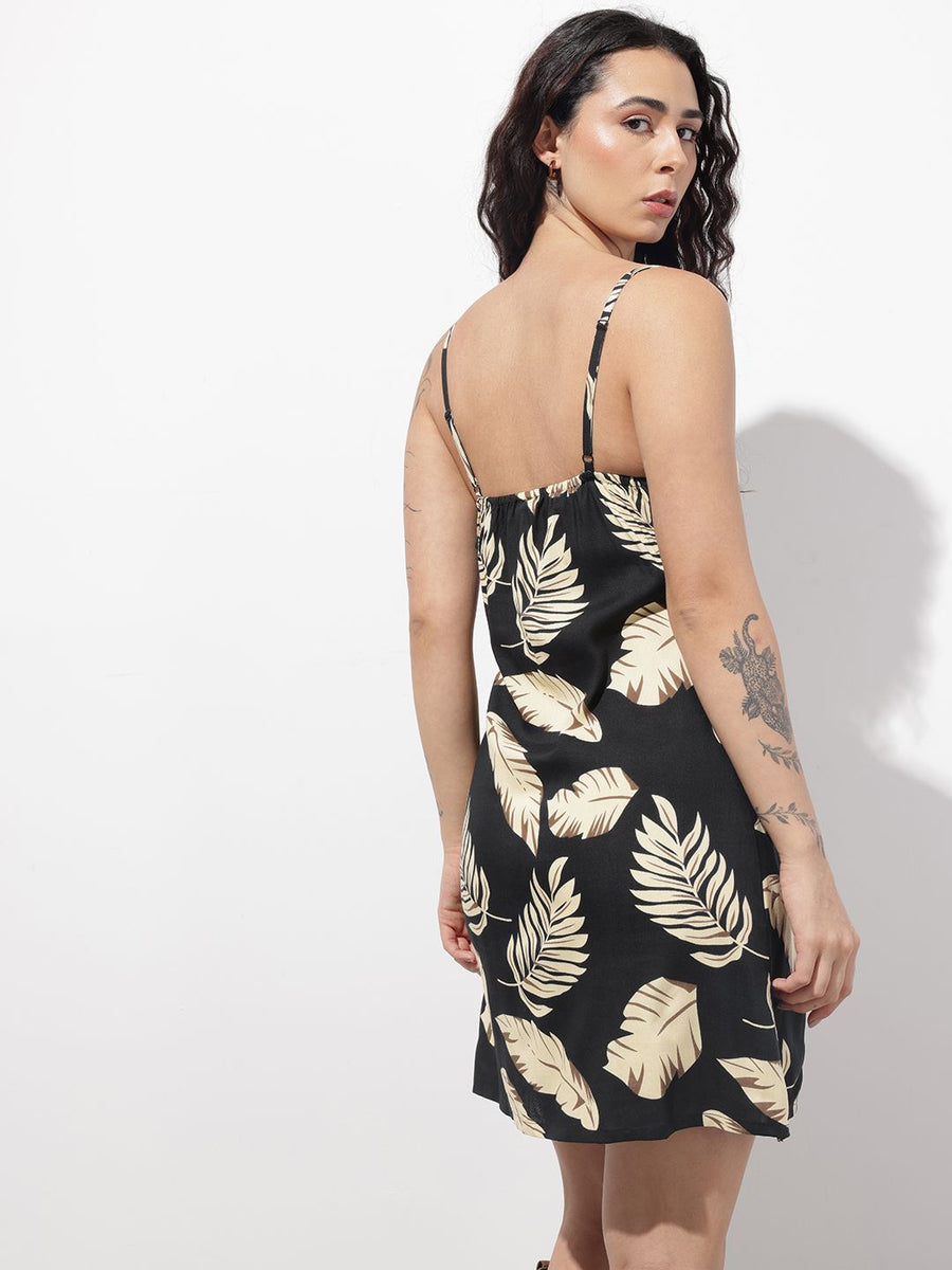 Noe Velarro Black Shoulder Strap Rayon Dress