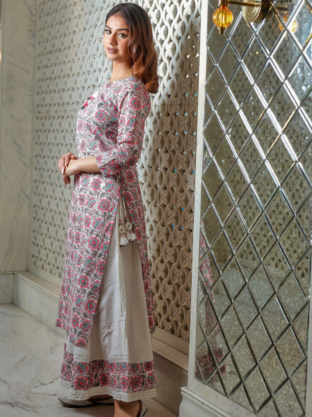 Divena White Printed Kurta with Palazzo Set - divenaworld.com