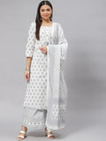 Divena White Floral Straight Kurta Palazoo Set with Dupatta - divena world