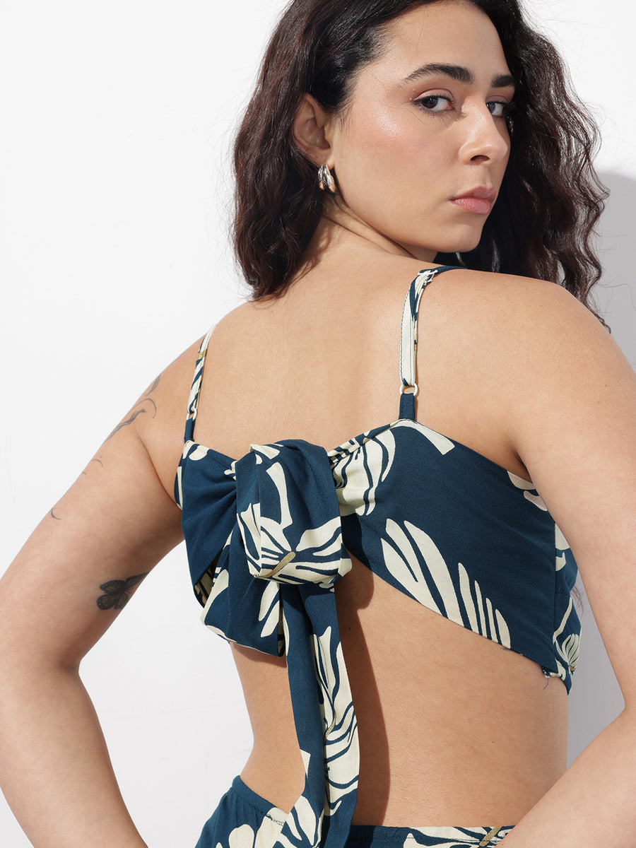 Noe Velarro Blue Shoulder Strap Rayon Dress