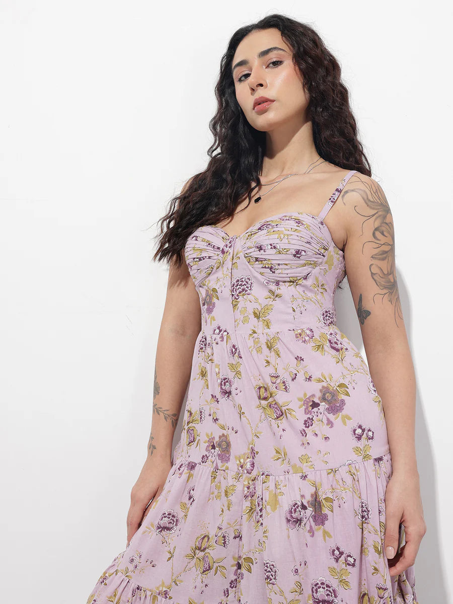 Noe Velarro Light Purple Shoulder strap Cotton Dress