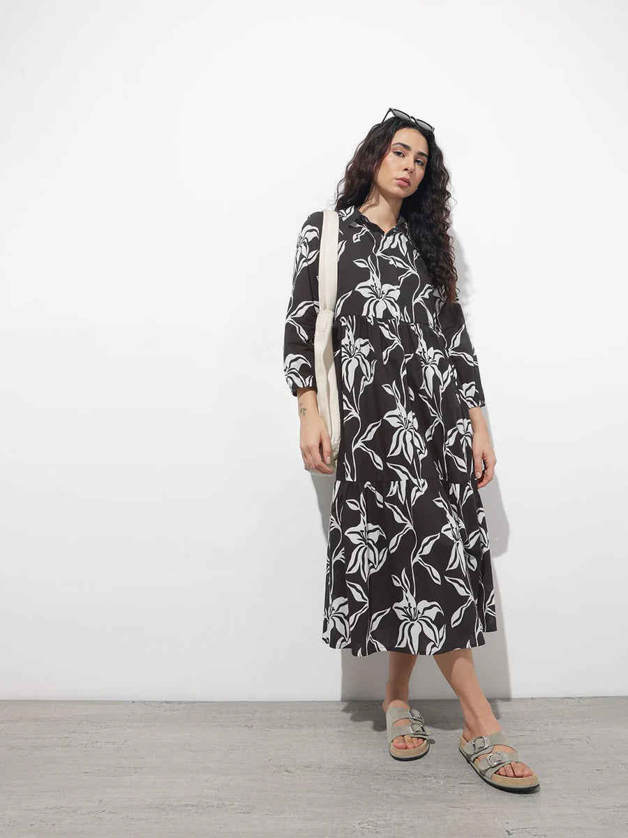 Noe Velarro Black Shirt Coller Mulmul Linning Cotton Dress