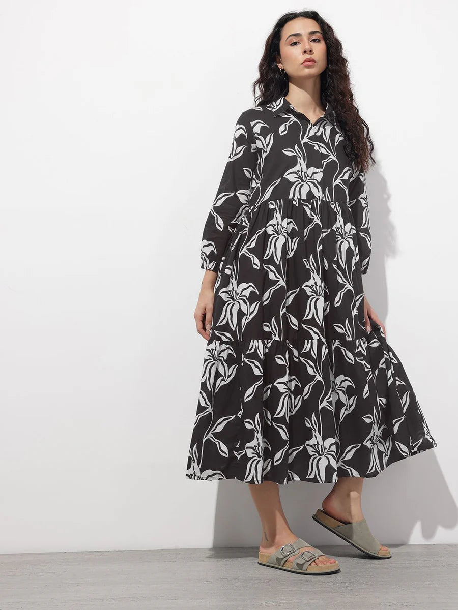 Noe Velarro Black Shirt Coller Mulmul Linning Cotton Dress