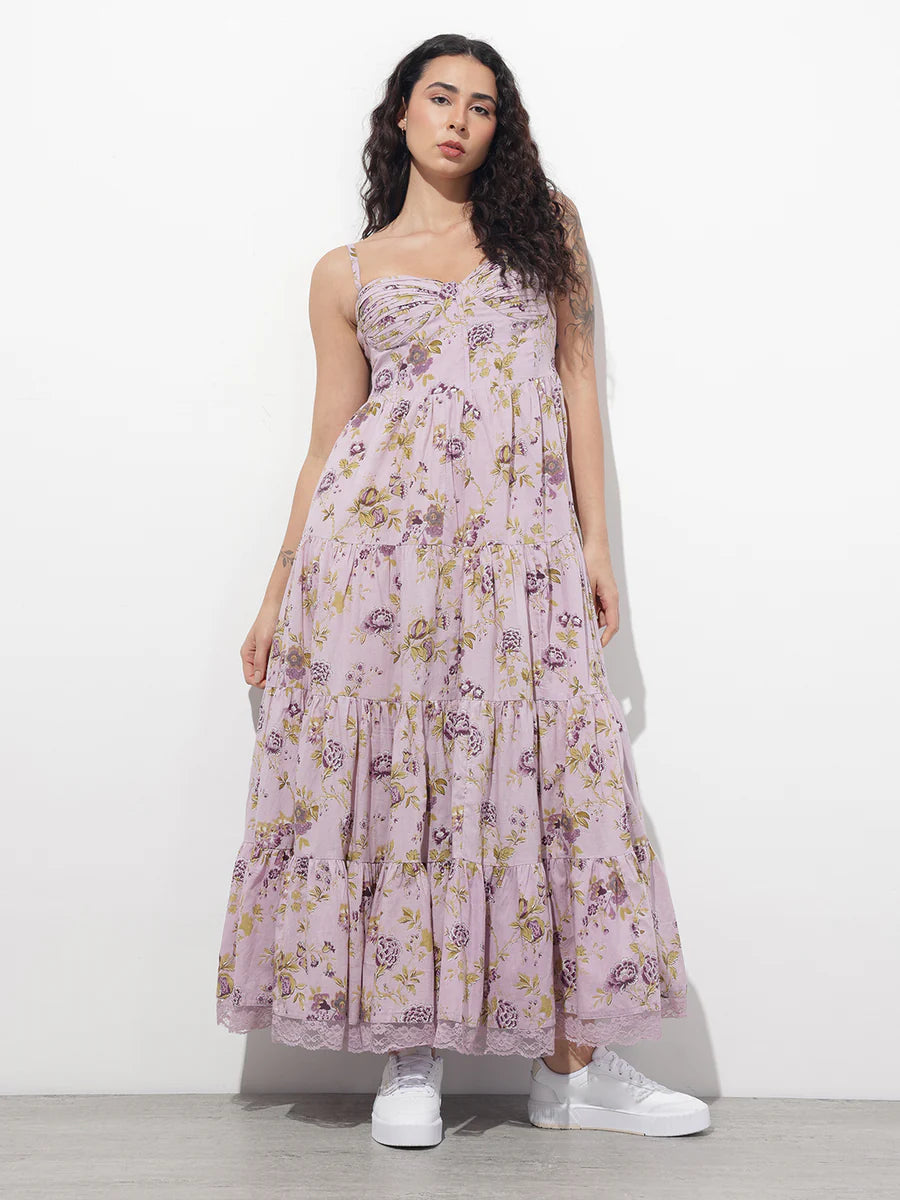 Noe Velarro Light Purple Shoulder strap Cotton Dress