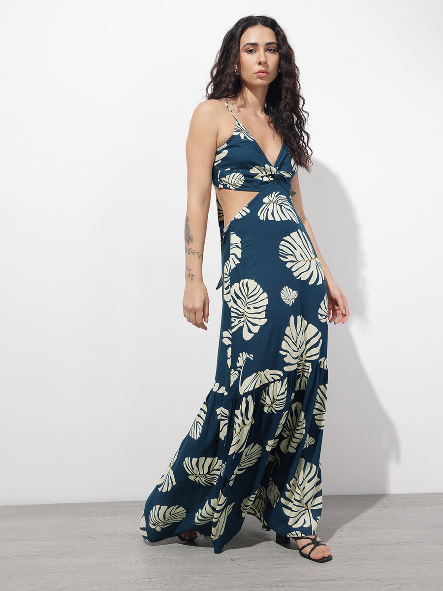 Noe Velarro Blue Shoulder Strap Rayon Dress