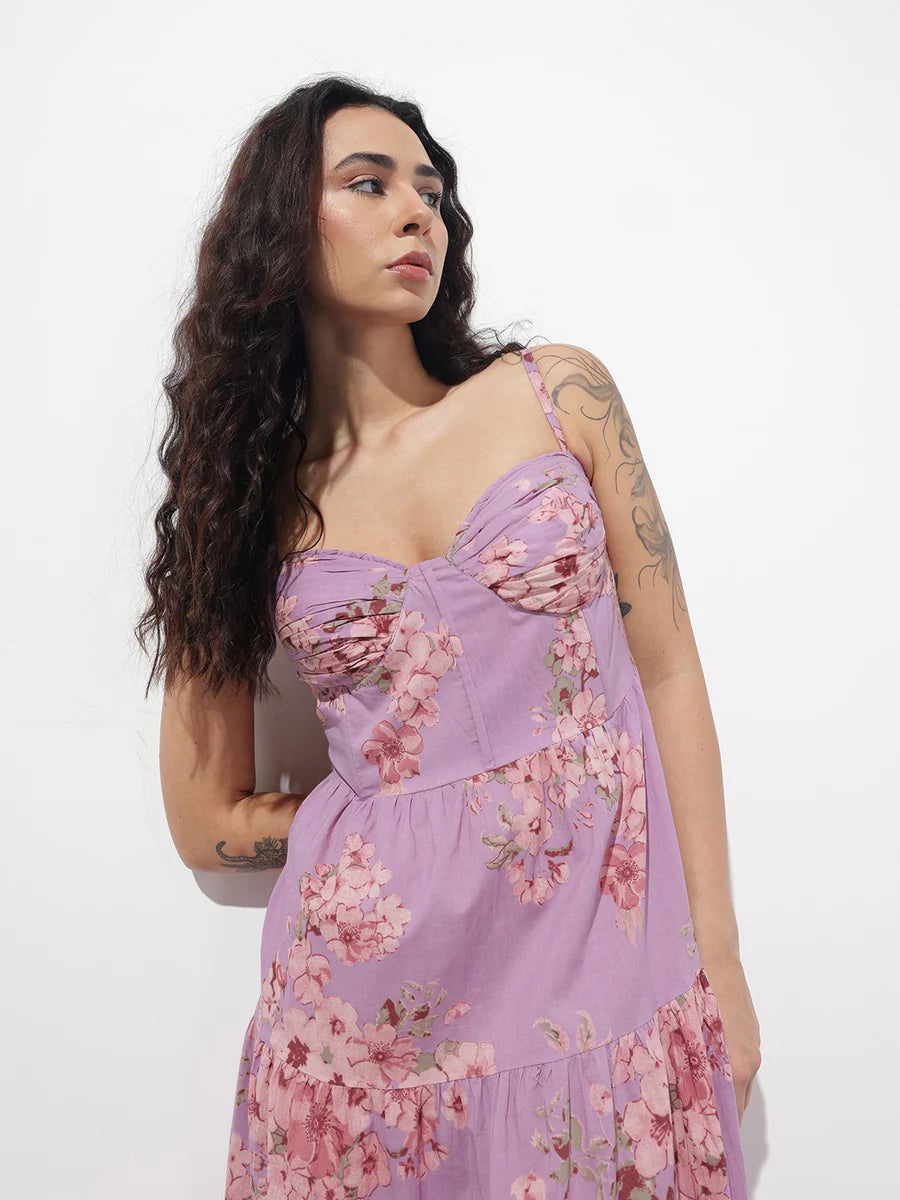 Noe Velarro Purple Shoulder strap Cotton Dress