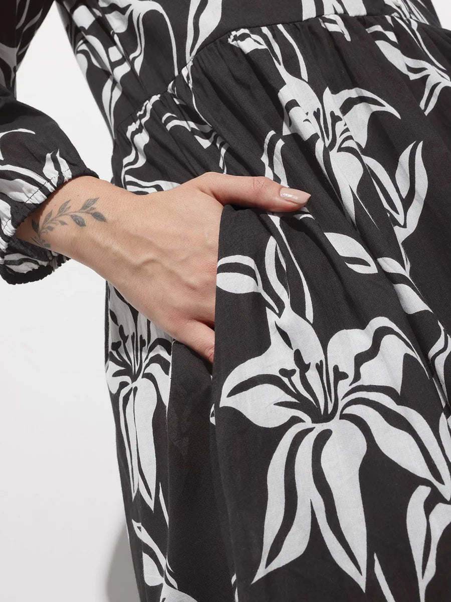 Noe Velarro Black Shirt Coller Mulmul Linning Cotton Dress