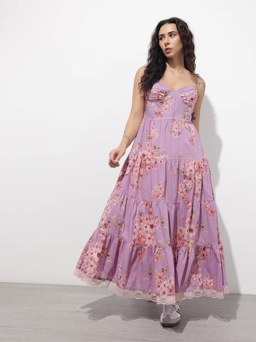 Noe Velarro Purple Shoulder strap Cotton Dress