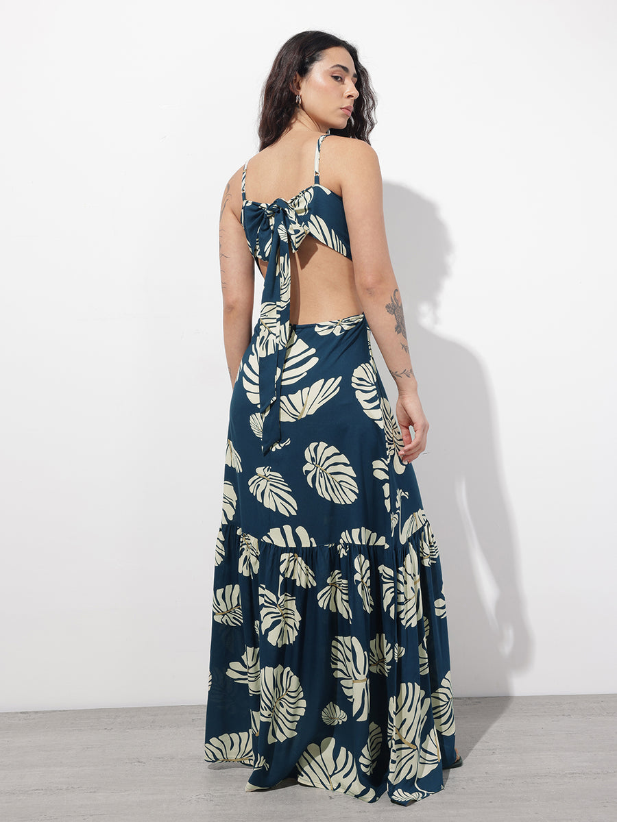 Noe Velarro Blue Shoulder Strap Rayon Dress