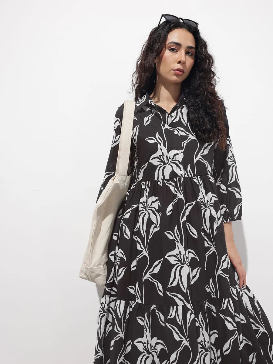 Noe Velarro Black Shirt Coller Mulmul Linning Cotton Dress