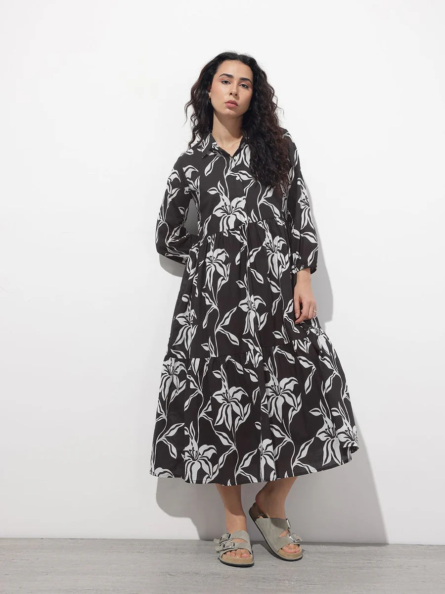 Noe Velarro Black Shirt Coller Mulmul Linning Cotton Dress