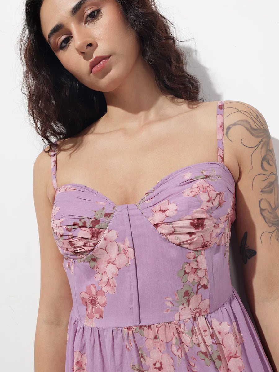 Noe Velarro Purple Shoulder strap Cotton Dress