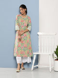 Divena Olive Floral Cotton Flex A-Line Kurta - divena world