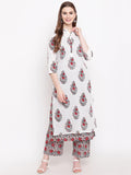 Divena White Cotton Kurta Palazzo Set - divena world