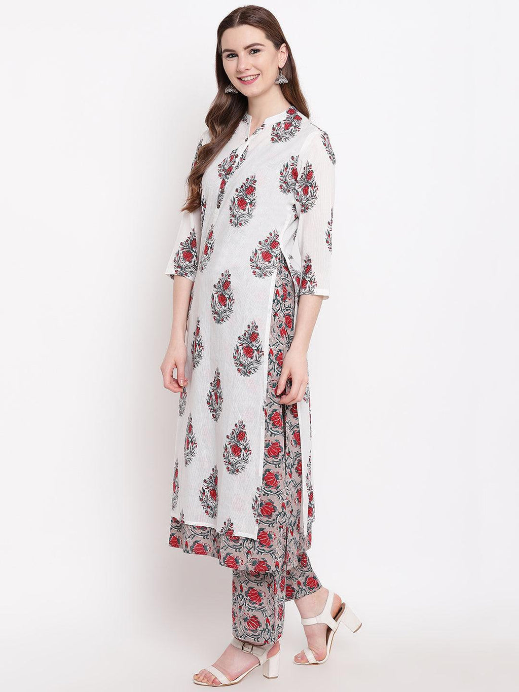 Divena White Cotton Kurta Palazzo Set - divena world