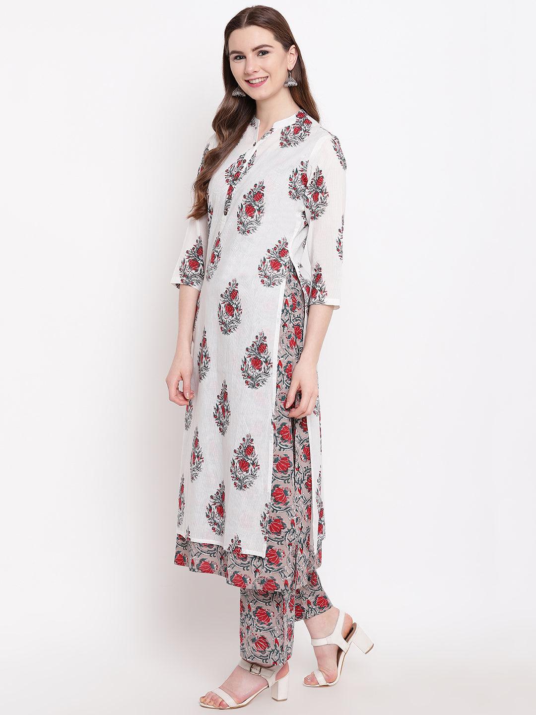 Divena White Cotton Kurta Palazzo Set - divena world