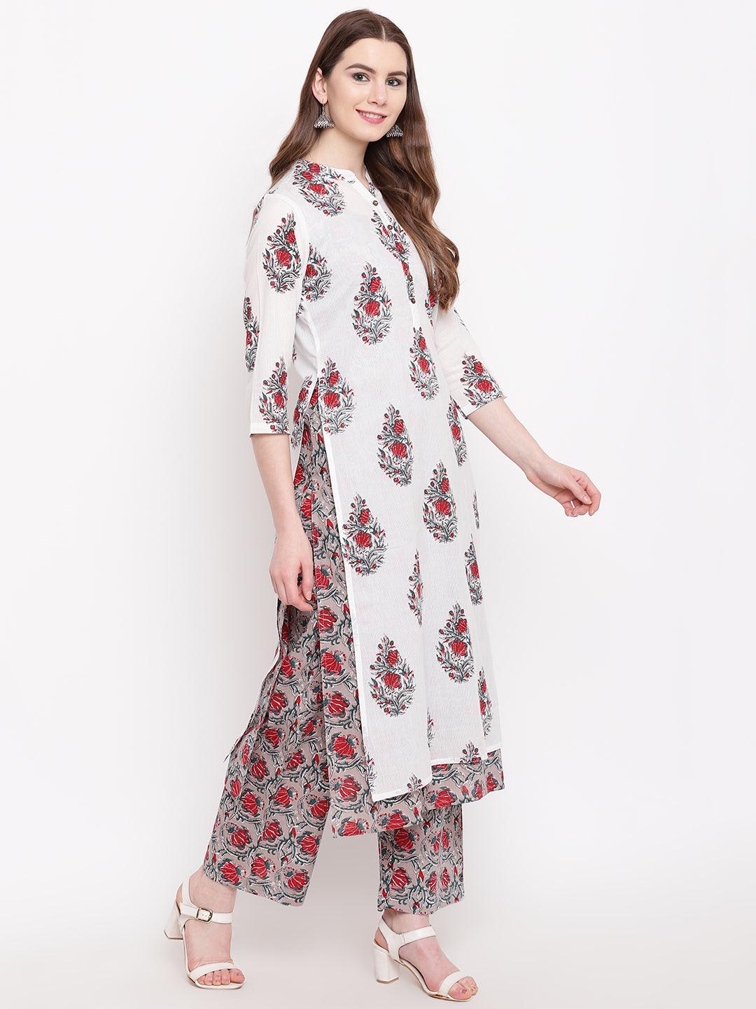 Divena White Cotton Kurta Palazzo Set - divena world