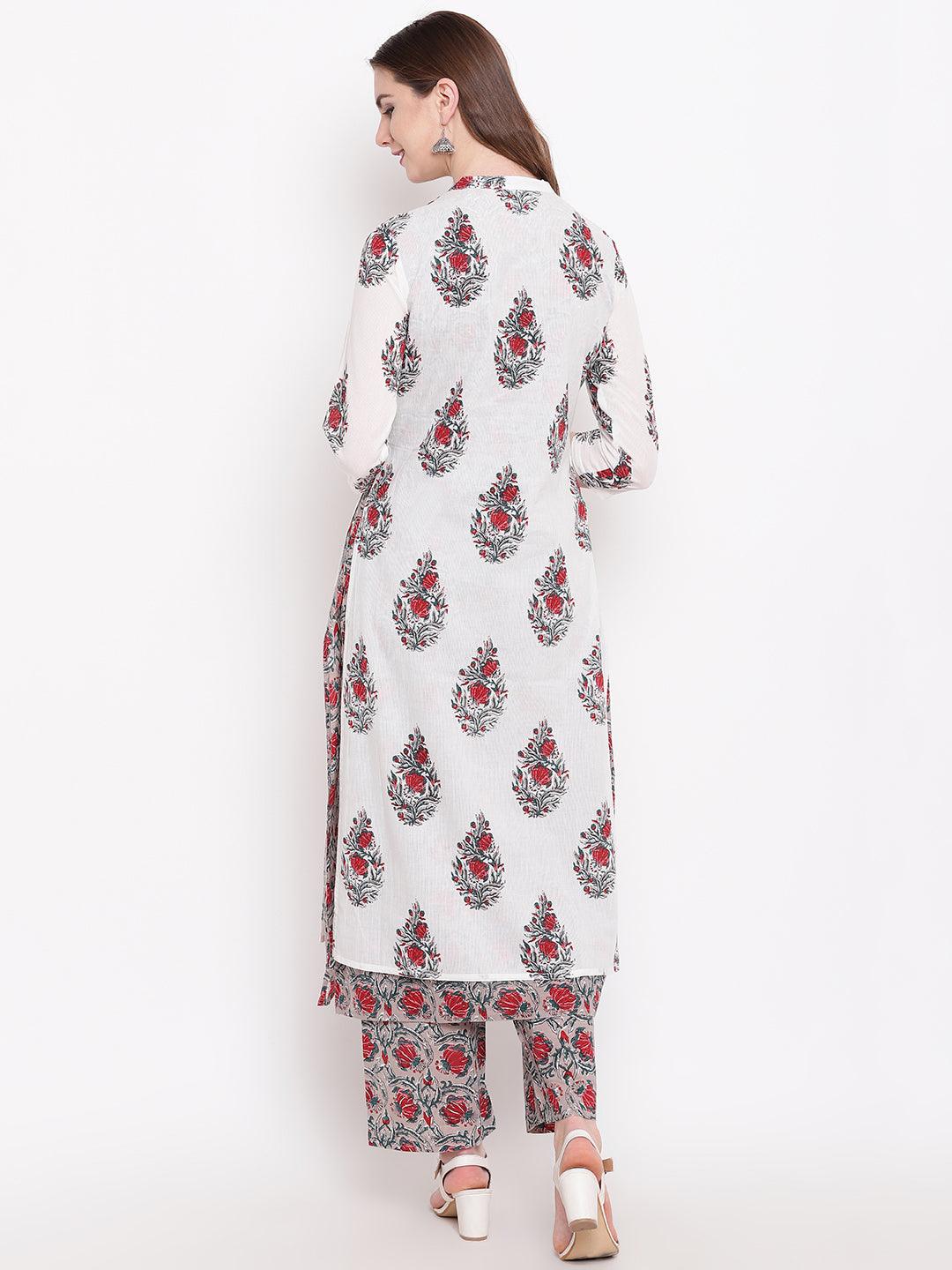 Divena White Cotton Kurta Palazzo Set - divena world