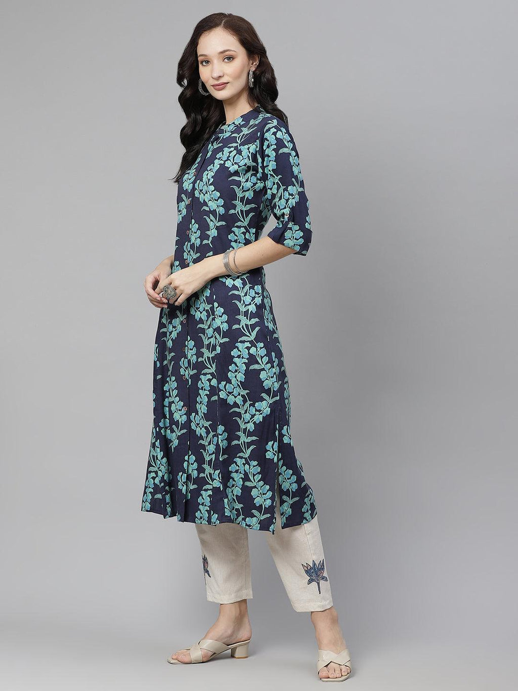 Divena Leaf Printed A-line Rayon Kurta - divena world