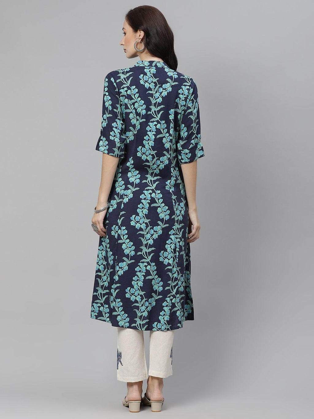 Divena Leaf Printed A-line Rayon Kurta - divena world