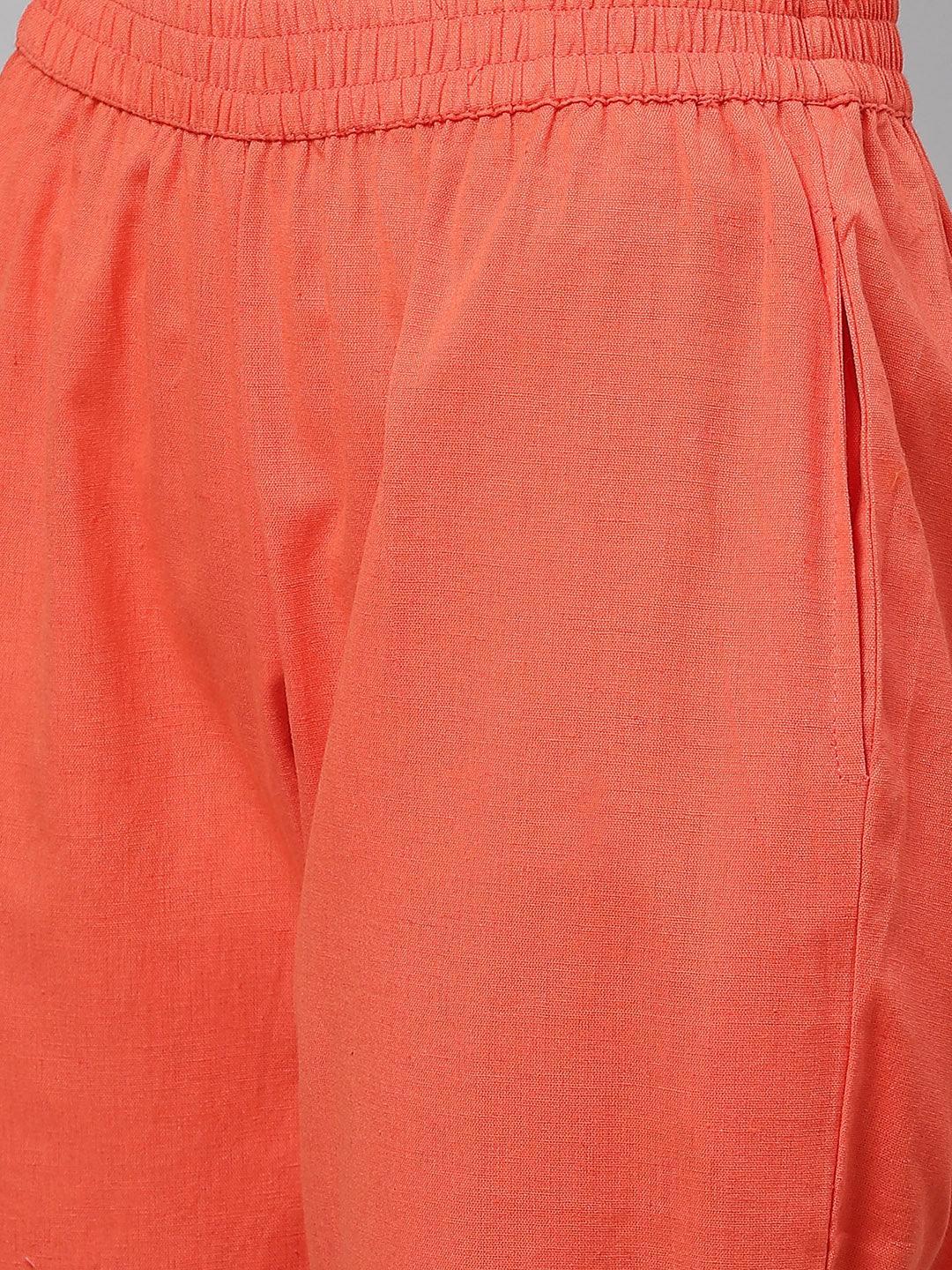 Divena Peach Muslin Kurta And Cotton Pant Set - divena world
