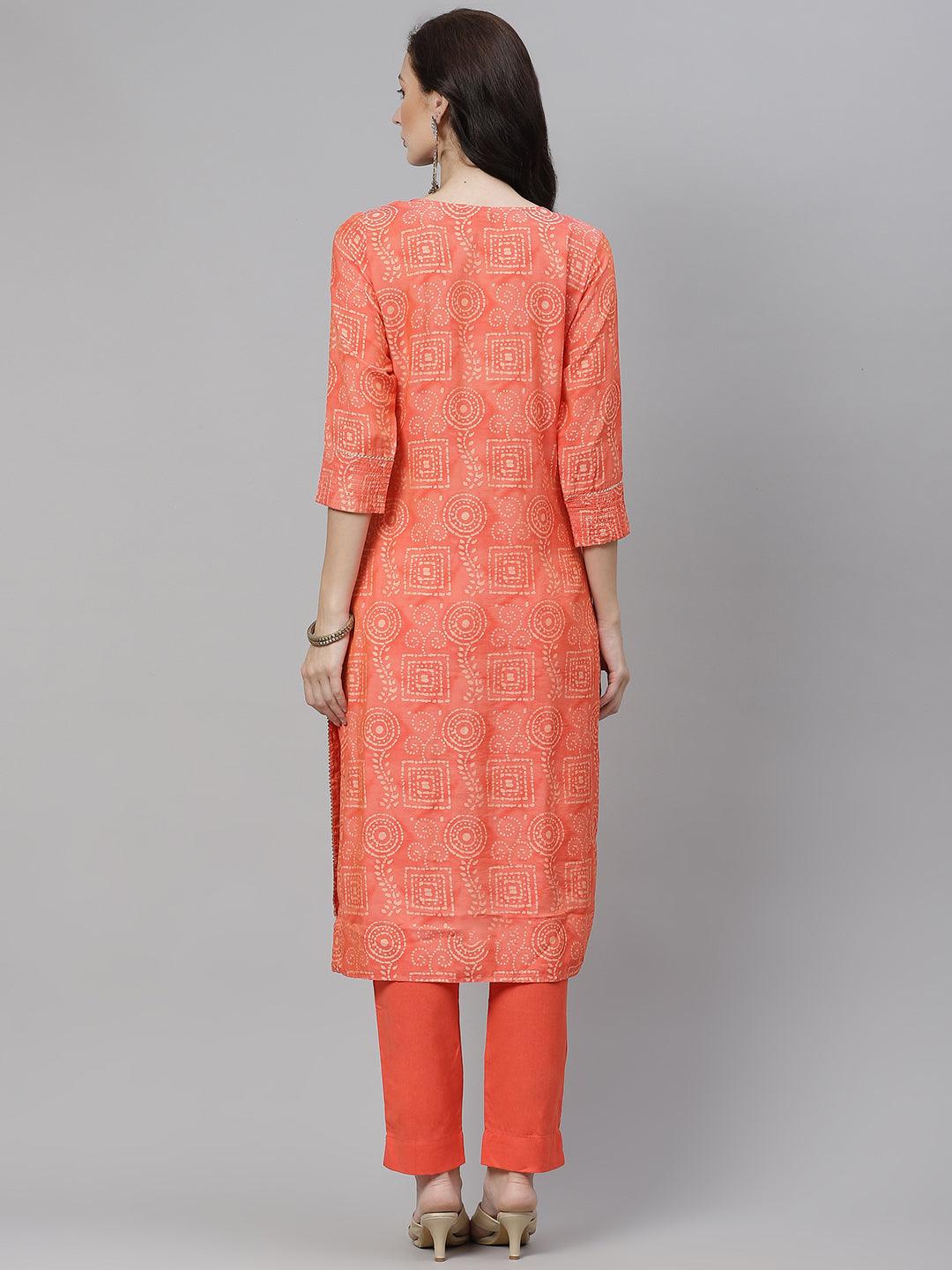 Divena Peach Muslin Kurta And Cotton Pant Set - divena world