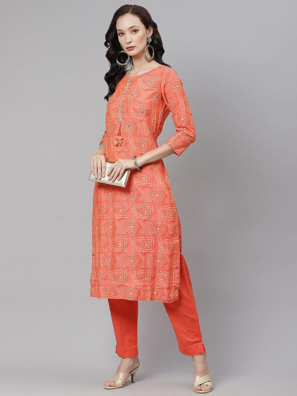 Divena Peach Muslin Kurta And Cotton Pant Set - divena world