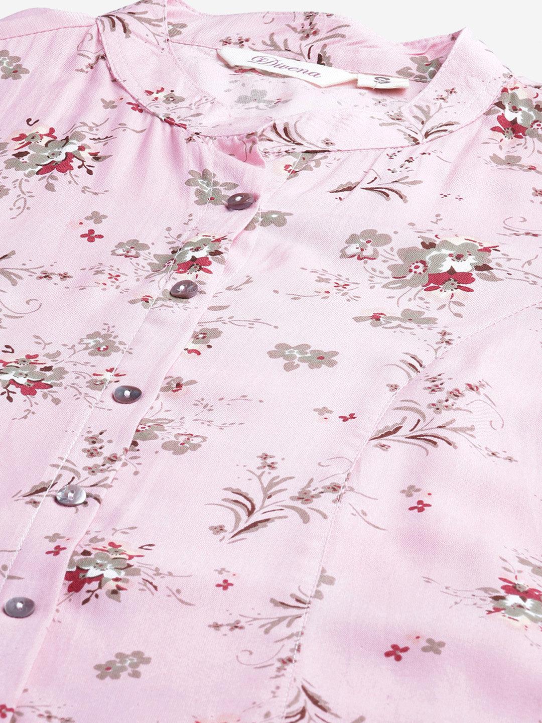 Divena Pink Leaf Rayon Print Top - divena world