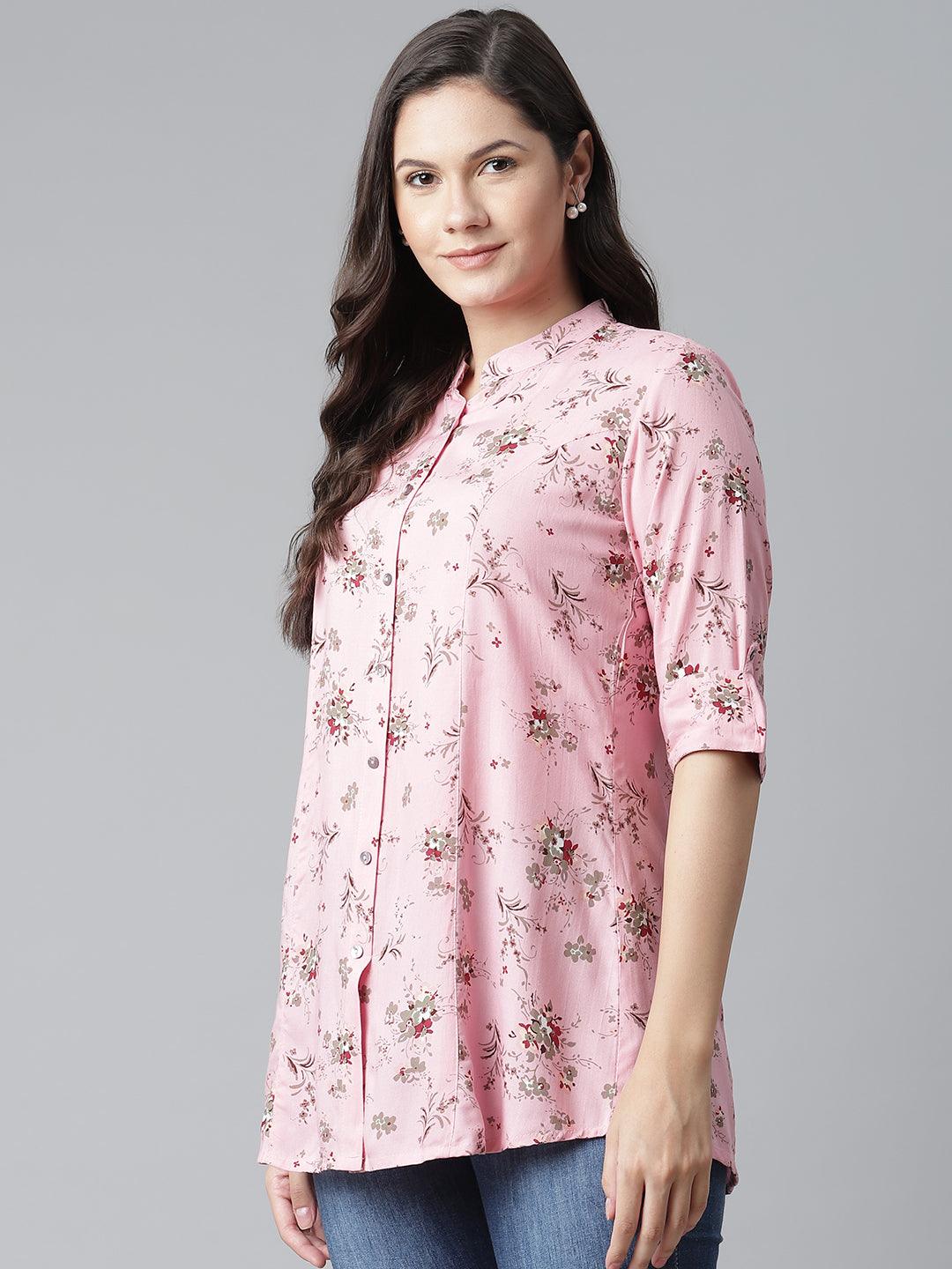 Divena Pink Leaf Rayon Print Top - divena world