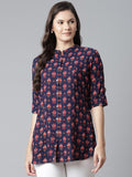 Divena Dark Blue Rayon Printed Top - divena world