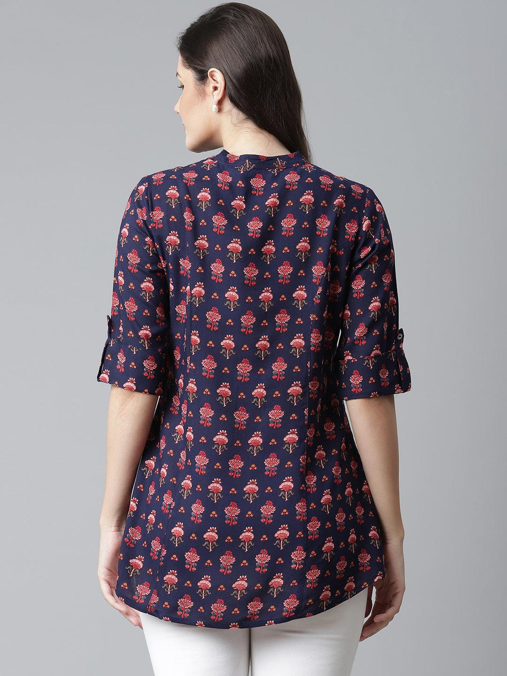 Divena Dark Blue Rayon Printed Top - divena world