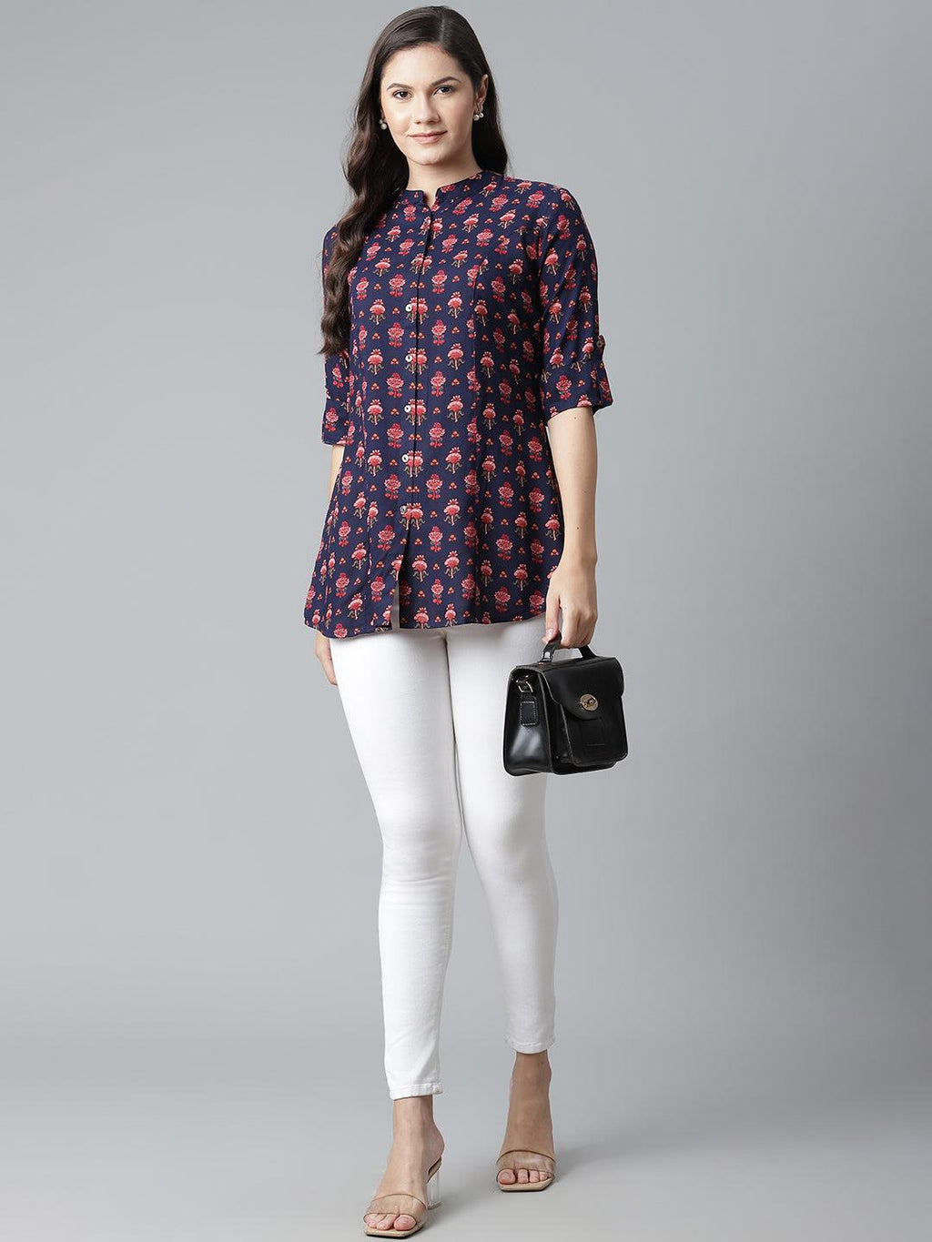 Divena Dark Blue Rayon Printed Top - divena world