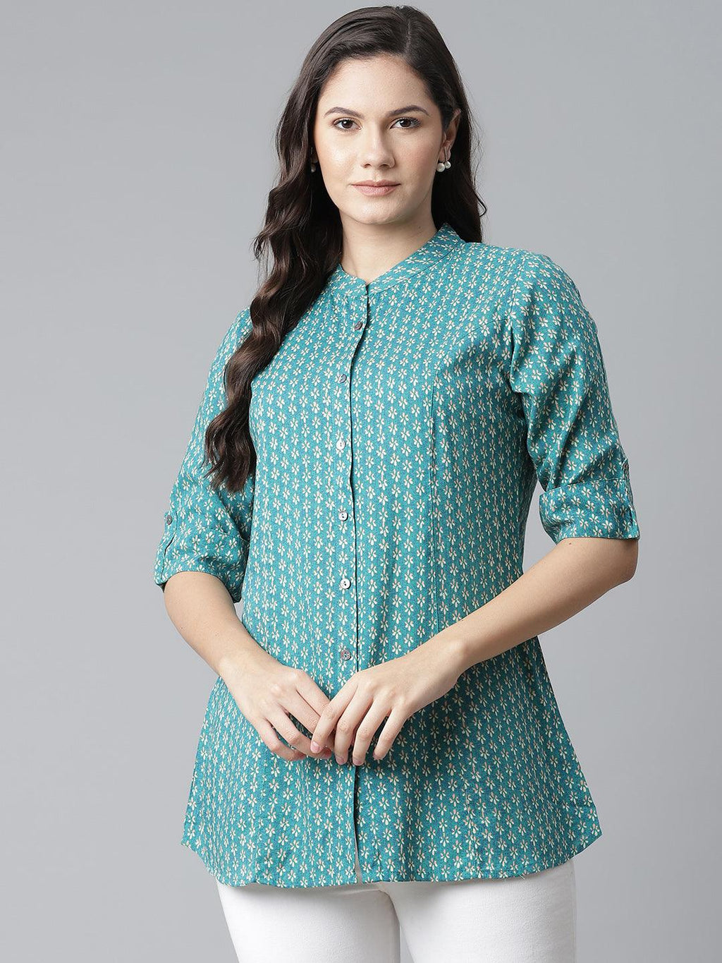 Divena Sea Green Rayon Printed Top - divena world