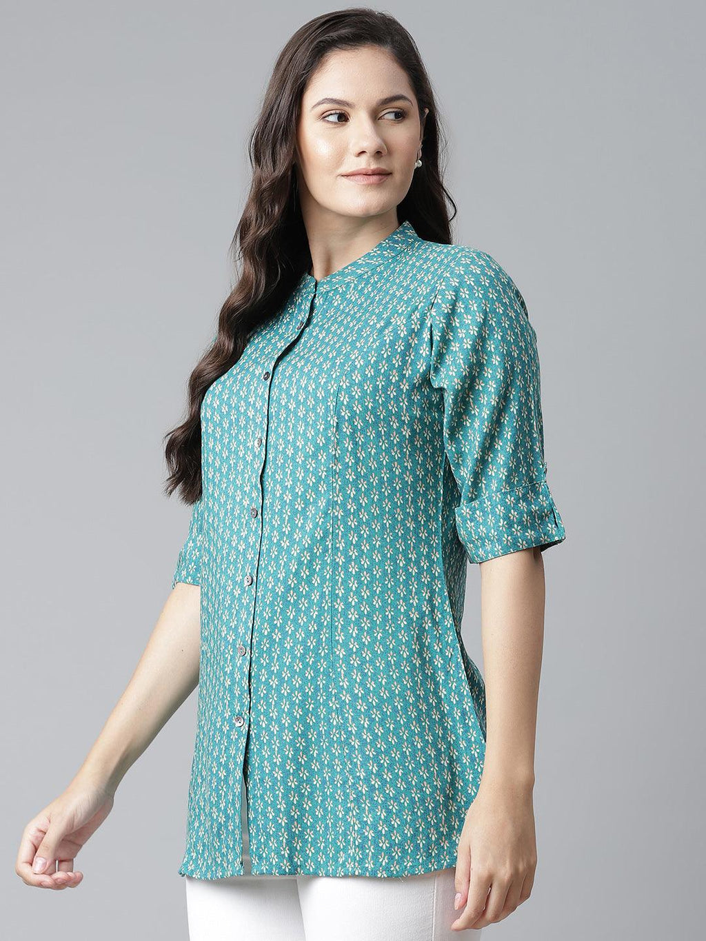 Divena Sea Green Rayon Printed Top - divena world