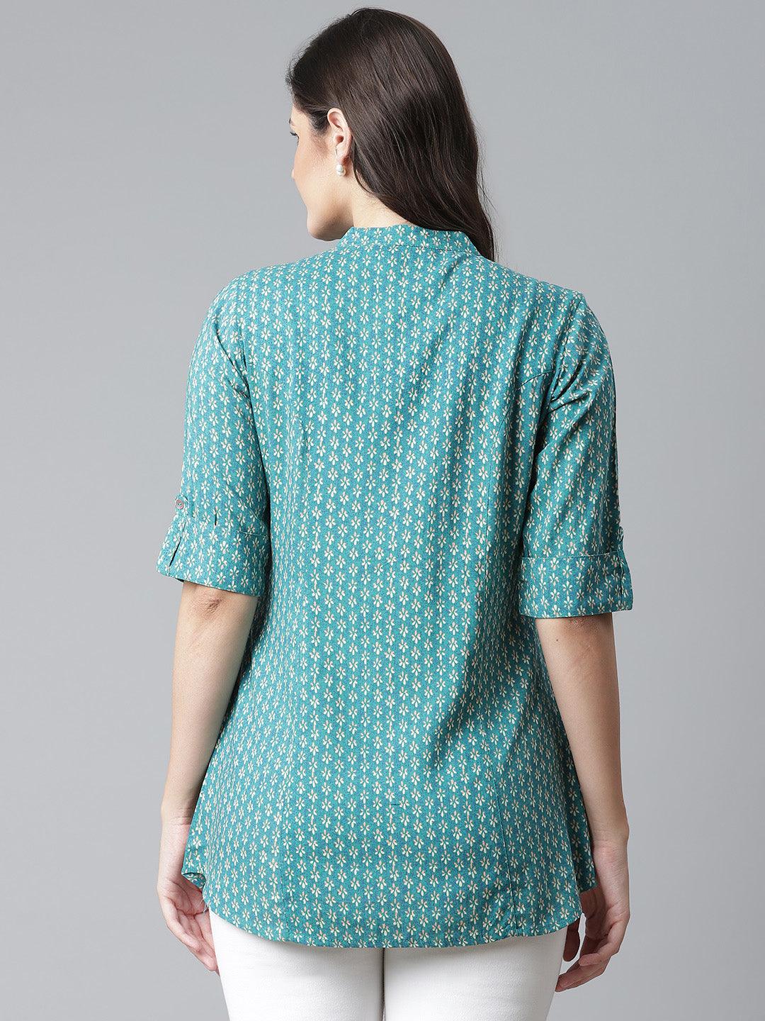 Divena Sea Green Rayon Printed Top - divena world