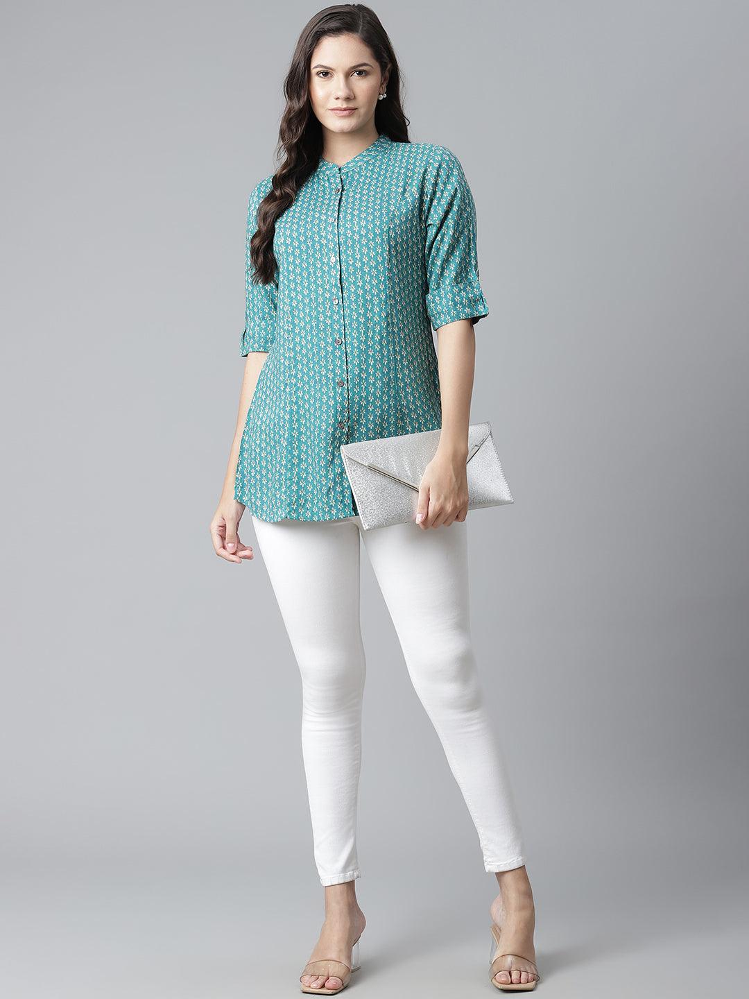 Divena Sea Green Rayon Printed Top - divena world