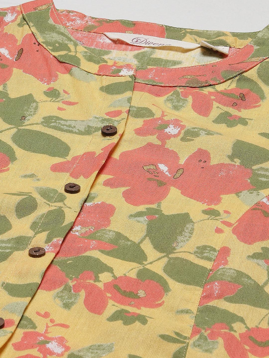 Divena Floral Print Yellow Cotton Flex Kurta - divena world