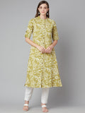 Divena Pastel Green Cotton Flex A-line Kurta - divena world