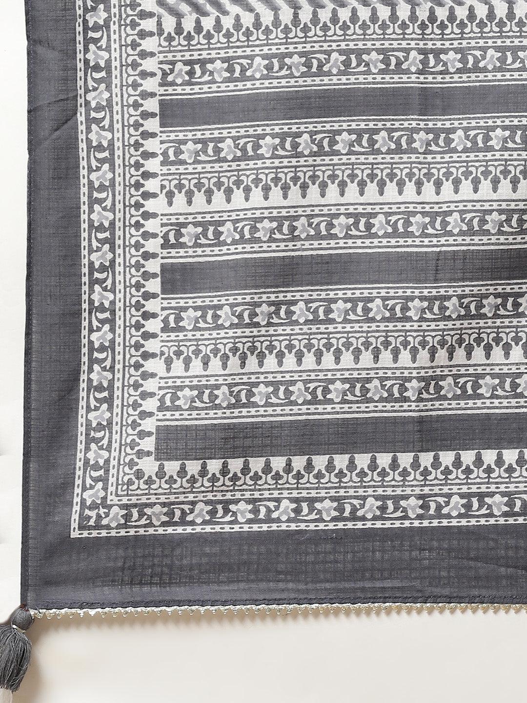 Divena Grey Cotton Straight Kurta Pant Set With Dupatta - divena world