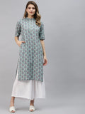 Divena Sea Blue Cotton Straight Fit Kurta - divena world