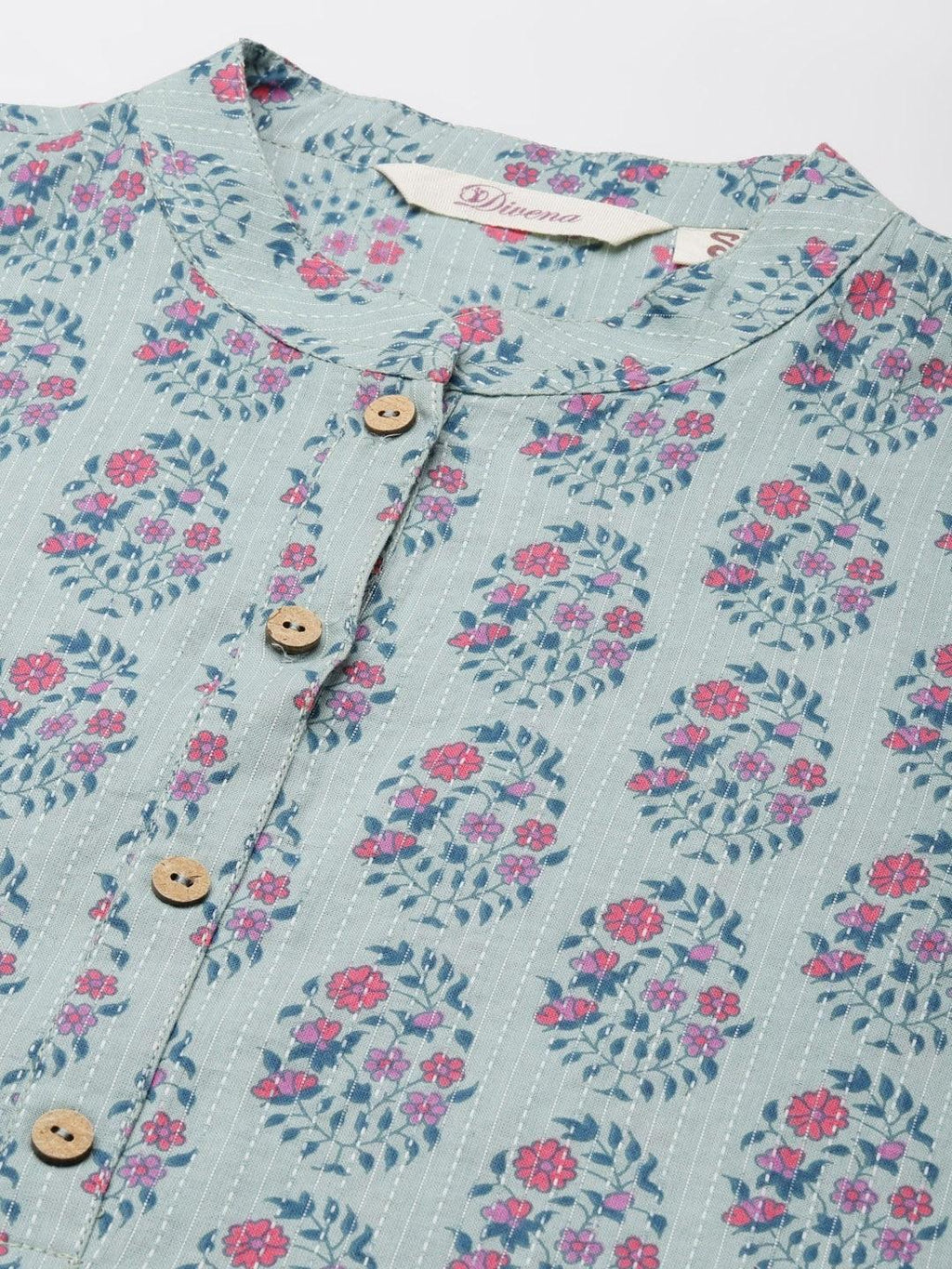 Divena Sea Blue Cotton Straight Fit Kurta - divena world