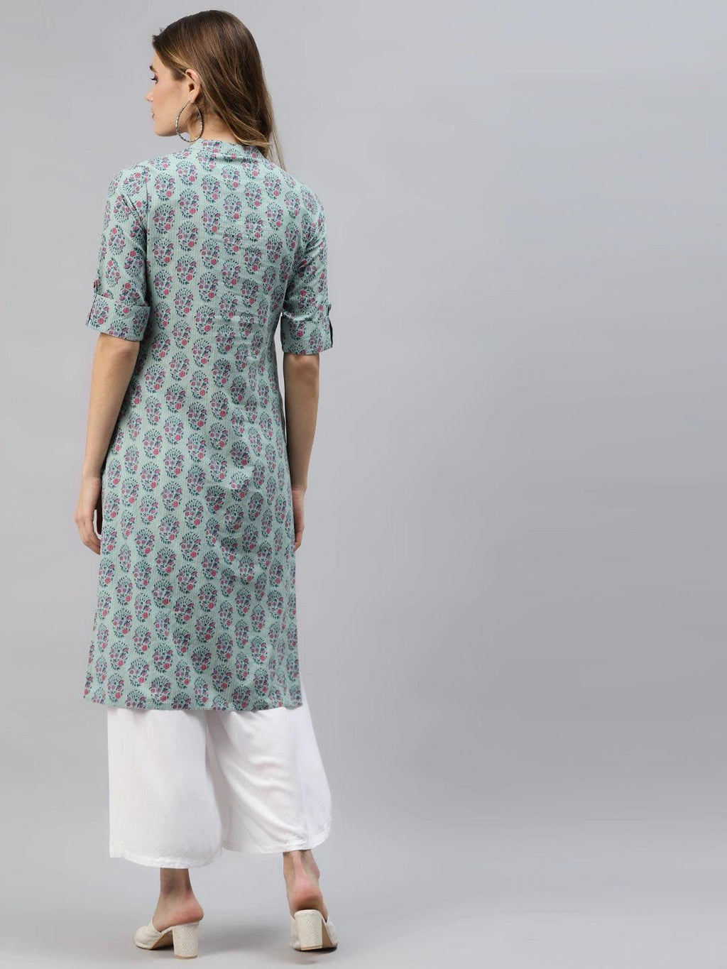Divena Sea Blue Cotton Straight Fit Kurta - divena world
