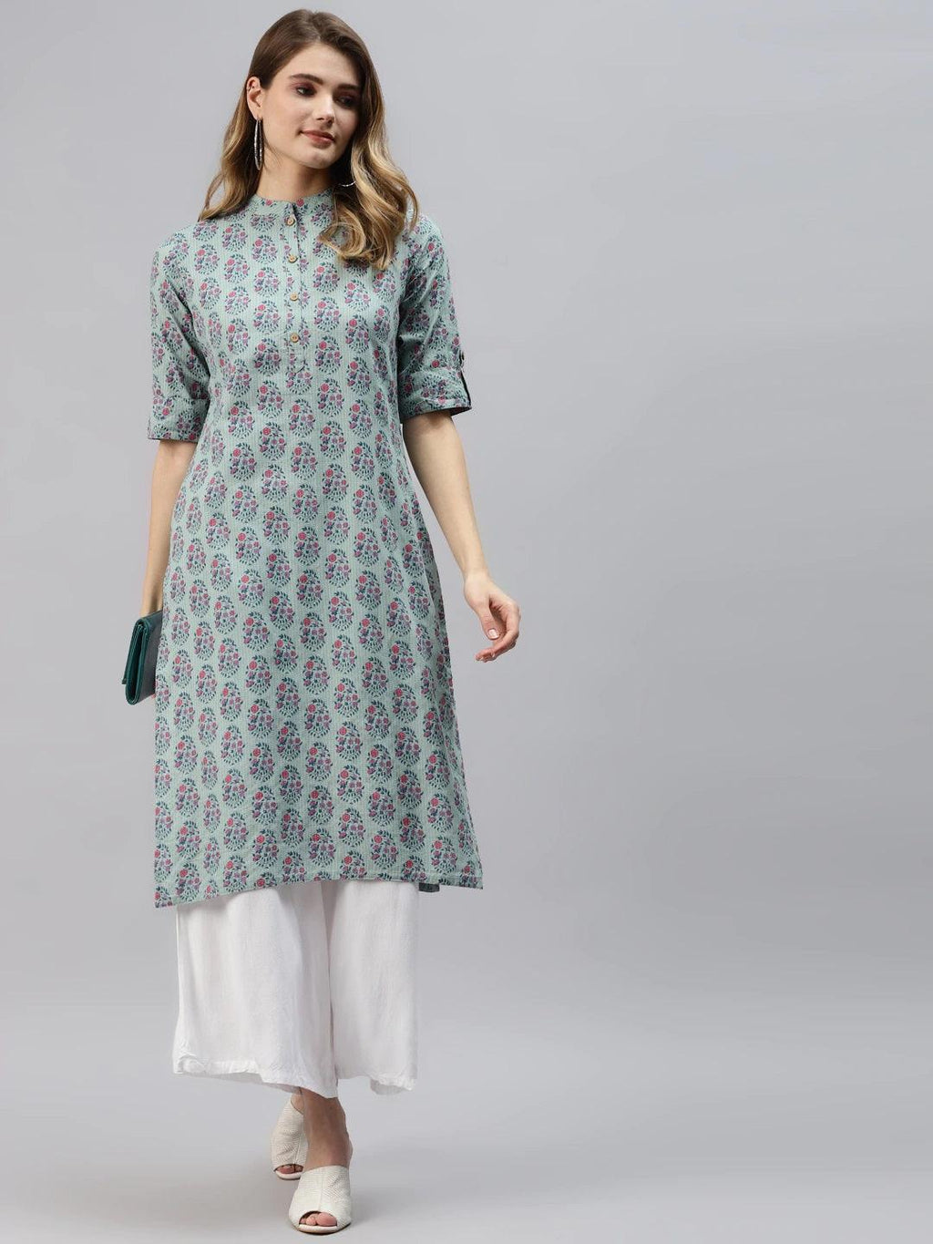 Divena Sea Blue Cotton Straight Fit Kurta - divena world