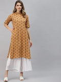Divena Mustard Cotton Straight Fit Kurta - divena world