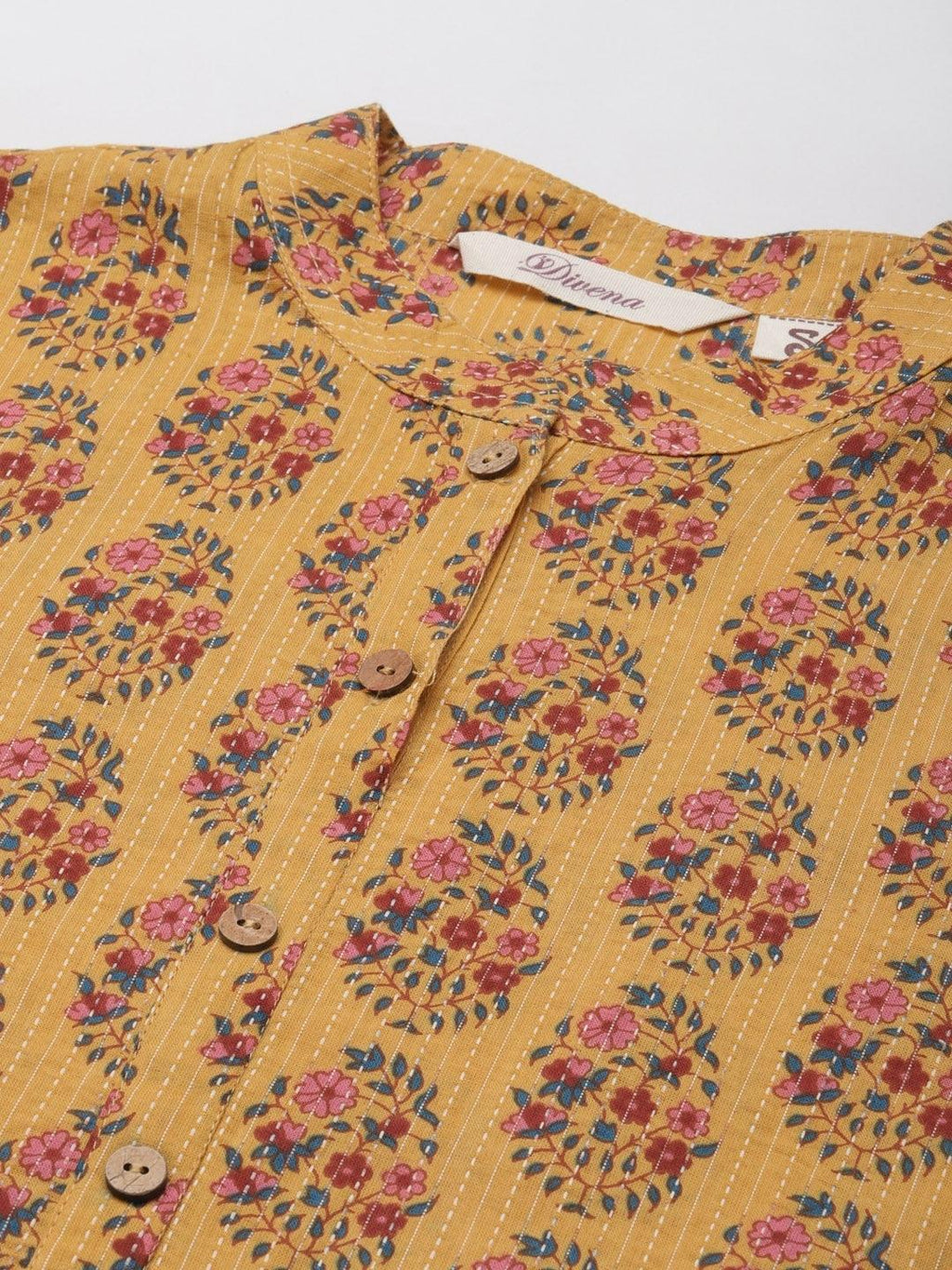 Divena Mustard Cotton Straight Fit Kurta - divena world