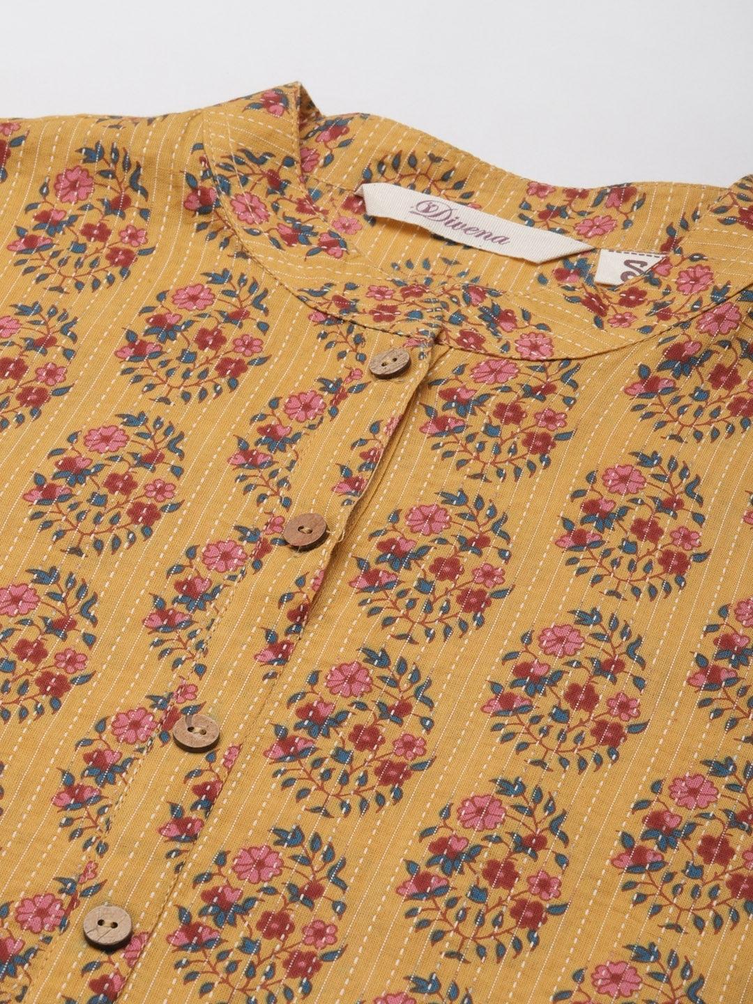 Divena Mustard Cotton Straight Fit Kurta - divena world