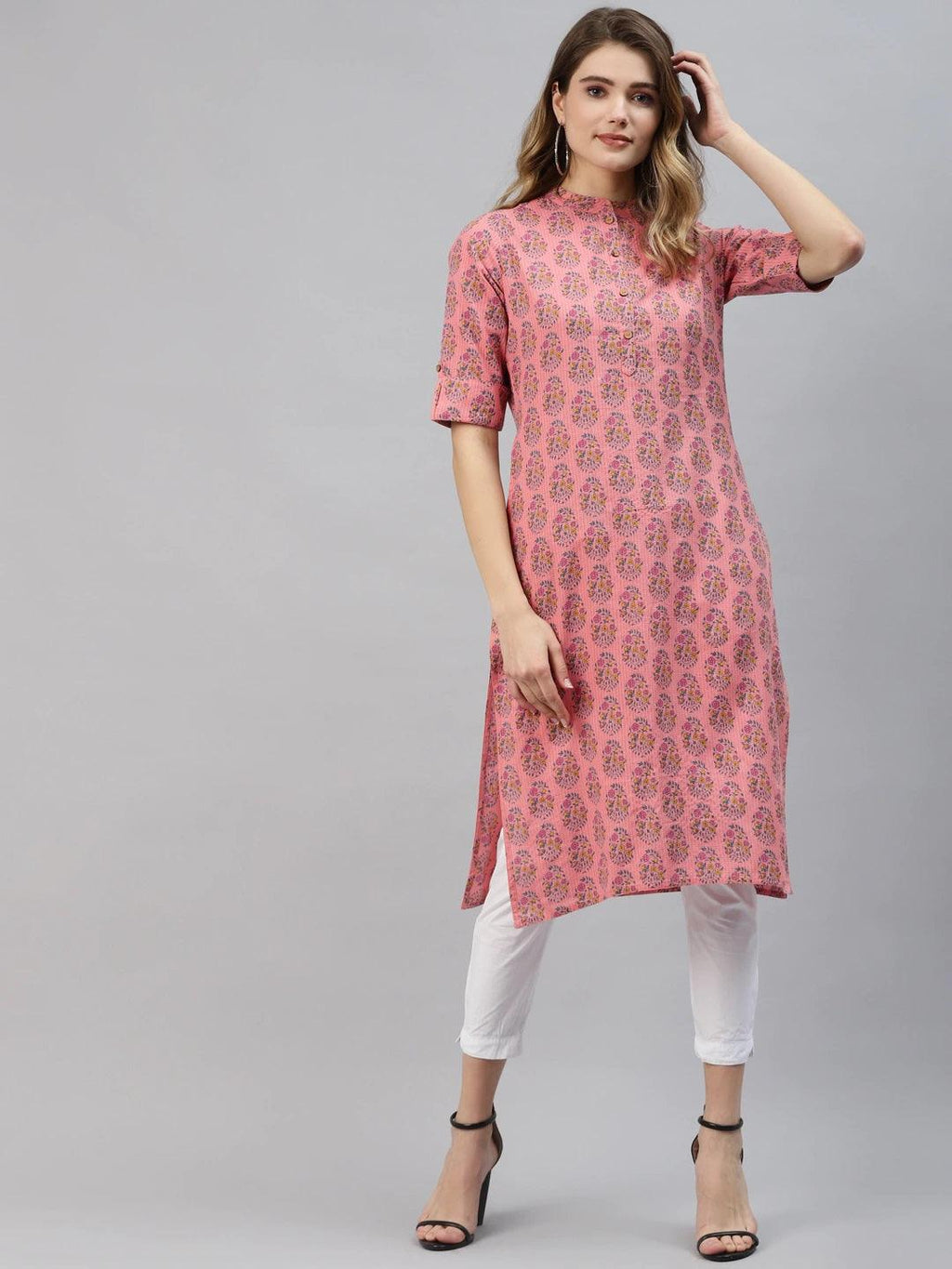 Divena Baby Pink Cotton Straight Fit Kurta - divena world