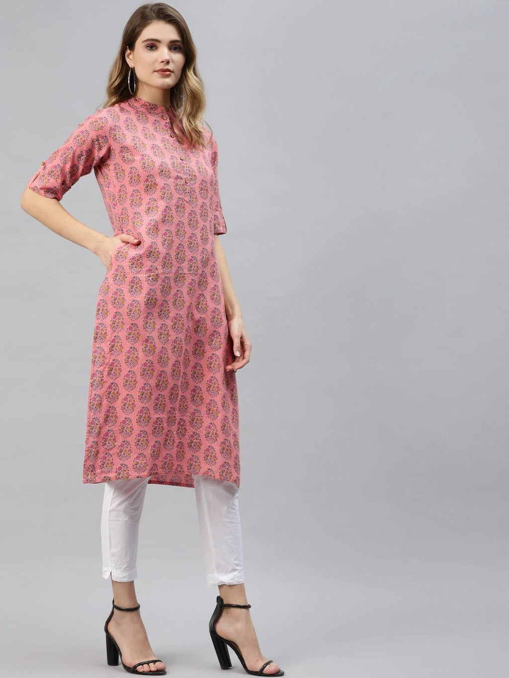 Divena Baby Pink Cotton Straight Fit Kurta - divena world